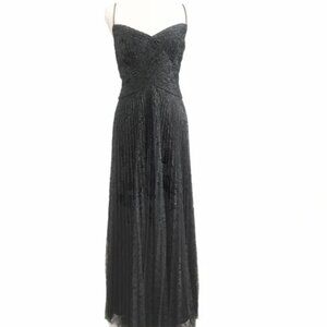 BADGLEY MISCHKA GREY LACED SEQUIN EVENING DRESS - 8